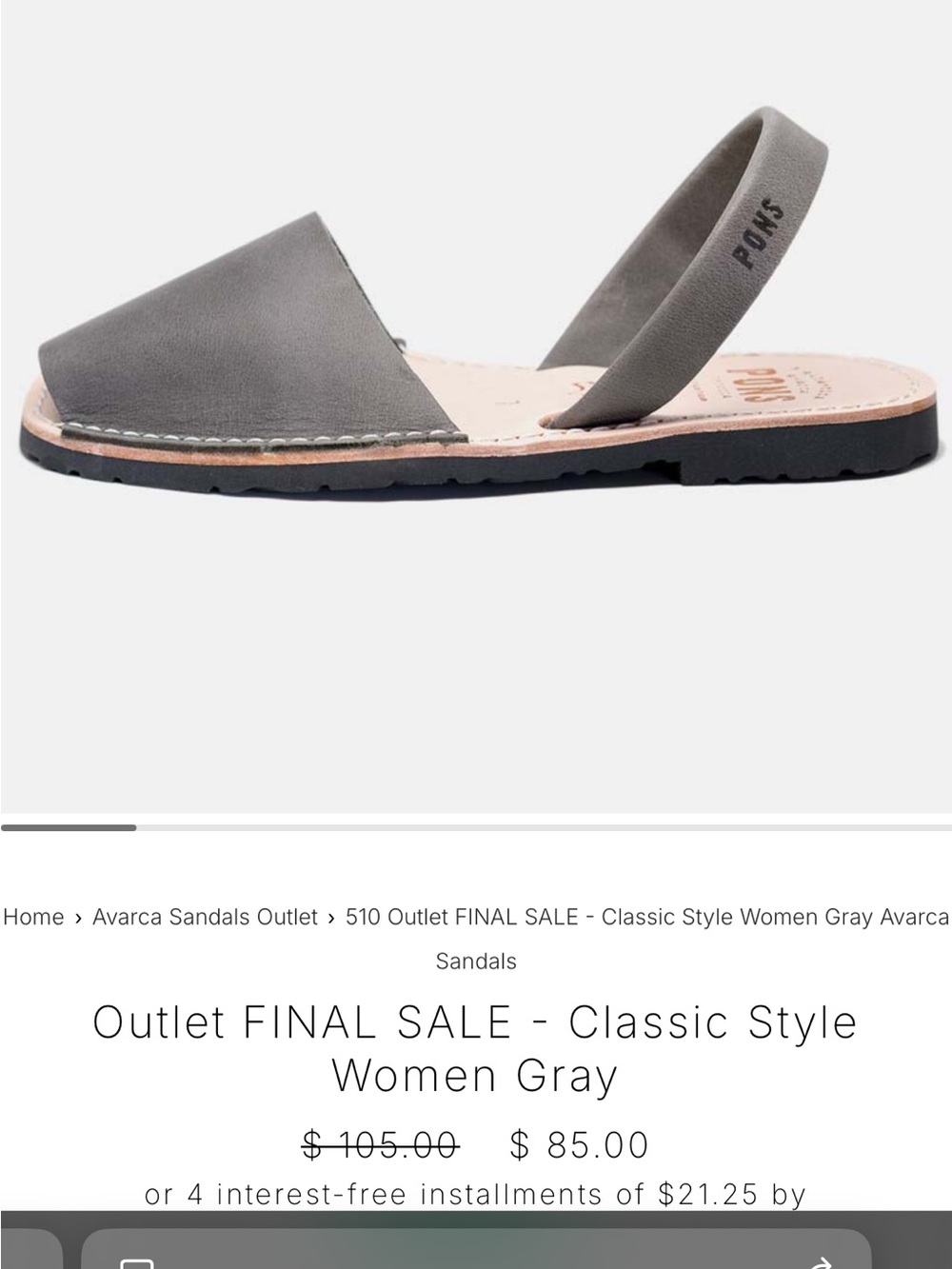 Pons Avarcas Women's Gray Leather Slingback Sandals